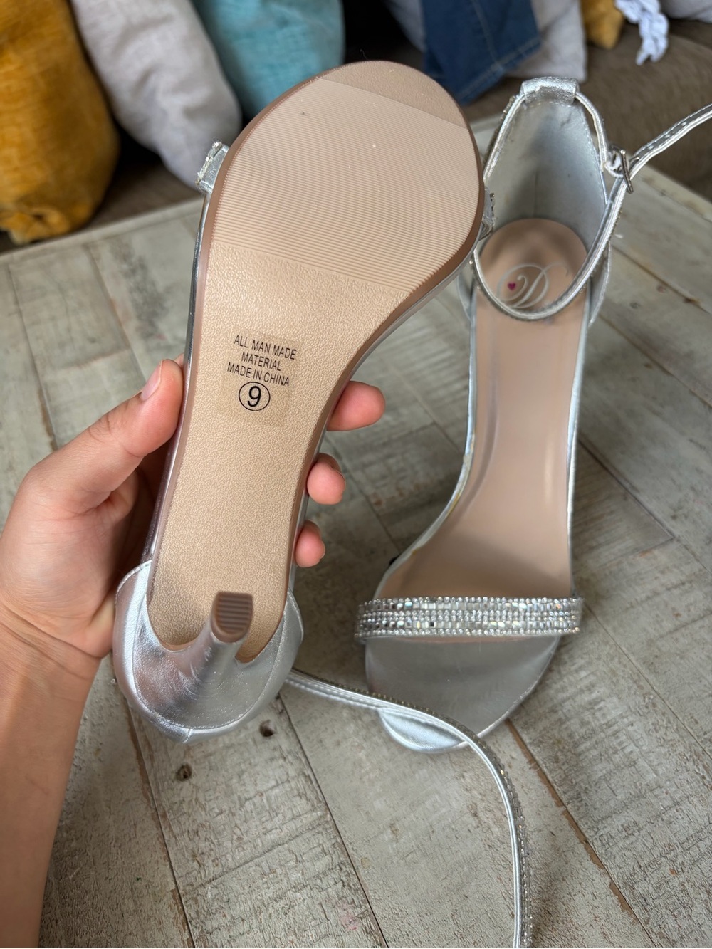 Delicious Silver Crystal-Embellished Open-Toe Ankle-Strap Heels - Picture 4 of 5